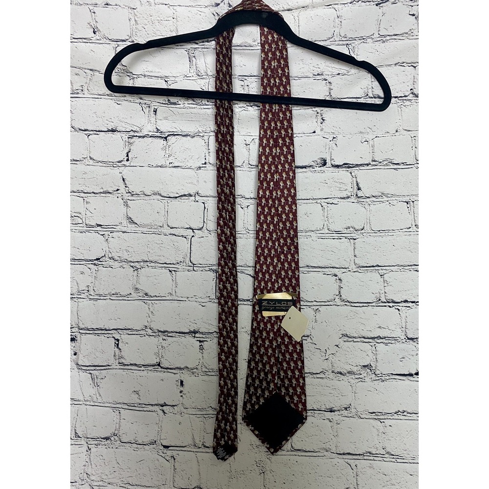 NEW Zylos By George‎ Machado Neck Tie 64" Burgundy Geometric - Picture 3 of 6